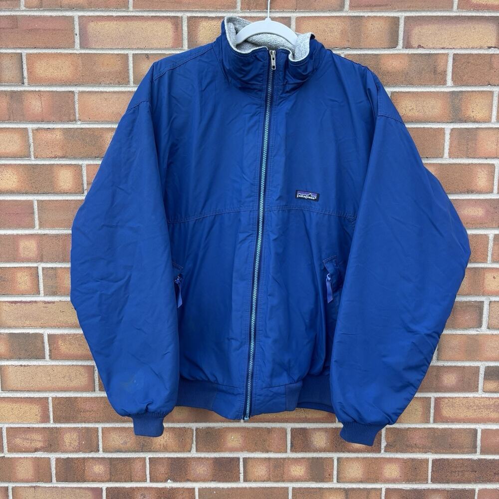 Vintage Patagonia Mens Lined Bomber Jacket Blue Full Zip Large Made in USA Rare